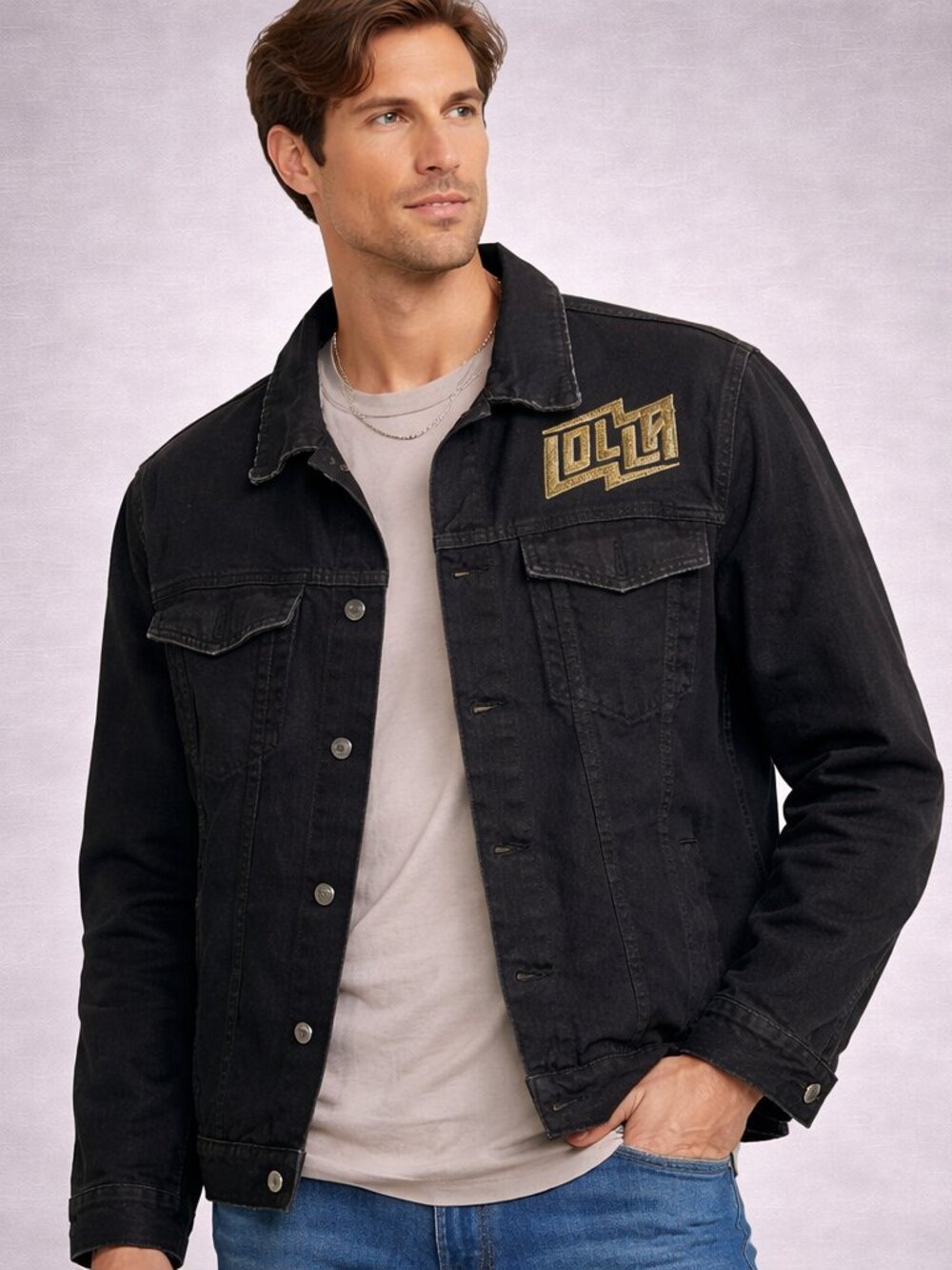 Strata Lollapalooza World Tour Black Denim Jacket XL Graphic Trucker Streetwear